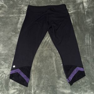 Lululemon Leggings Womens 8 Black Purple High Waist Performance Logo Cropped